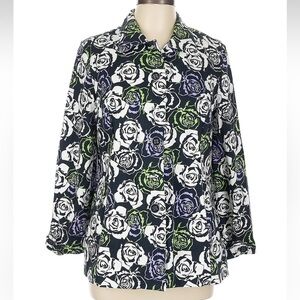 Christopher & Banks Stretch Floral Button Down Blazer Jacket Women’s Size Large